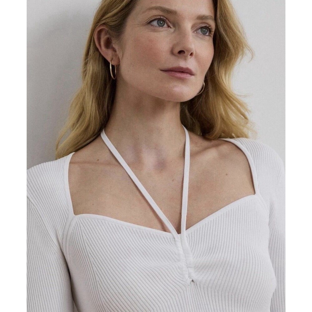 Lauren Ralph Lauren White Ribbed Tie-Front Cardigan Sweater Size L